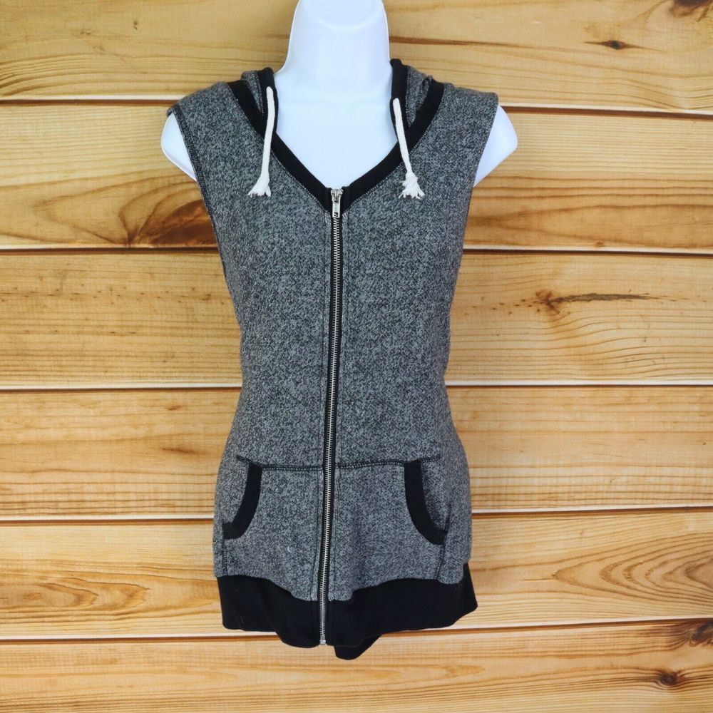 NOBO No Boundaries Sleeveless Jacket Full Zip Junior Womens XL 15-17 Gray Black